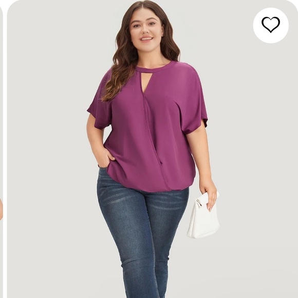 Bloomchic-Solid Keyhole Gathered Dolman Sleeve Blouse US12 - Picture 3 of 6